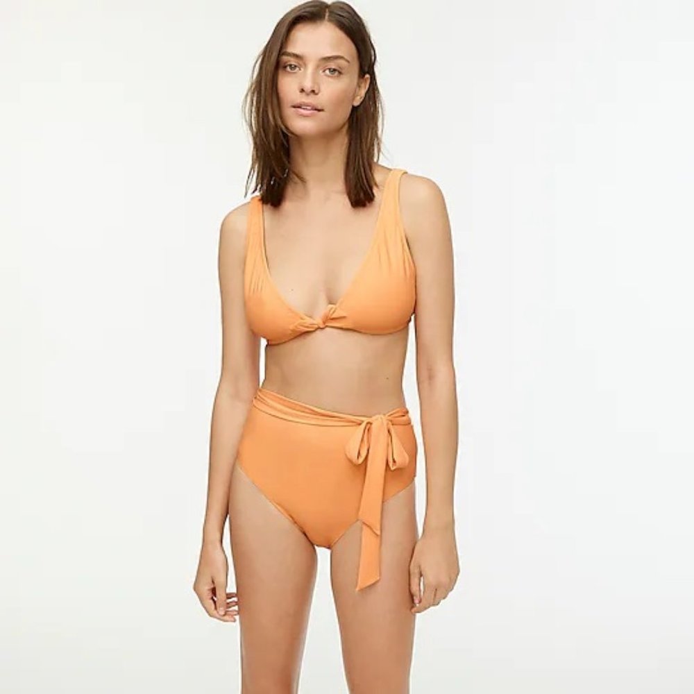 NWT J. Crew Tie Front Bikini Set, Orange, Size Small